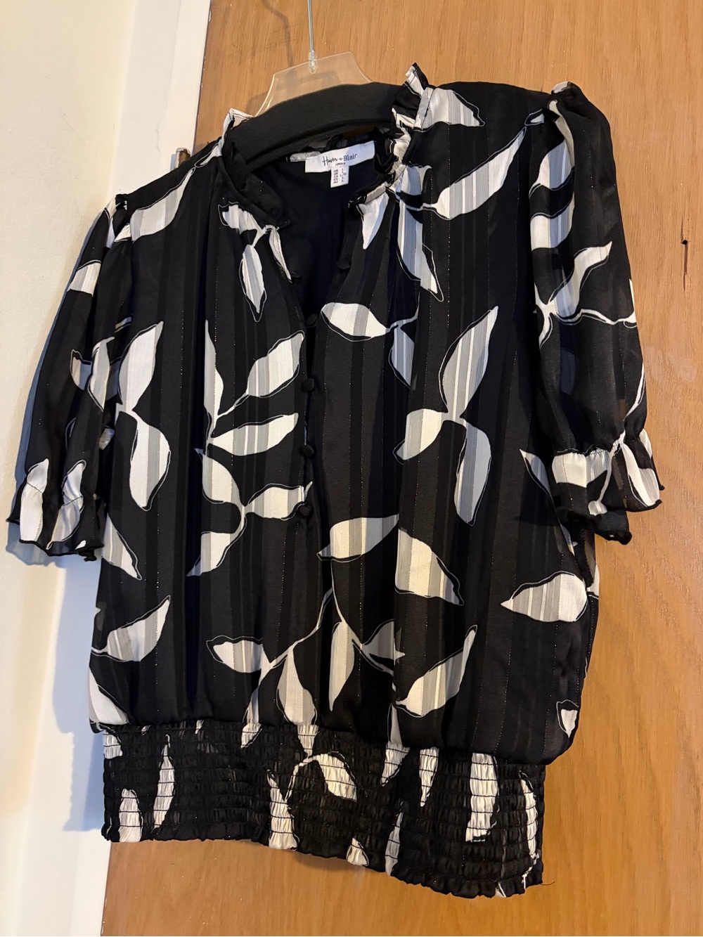 Haver & Blair Black and White Floral Puff Sleeve Peasant Blouse